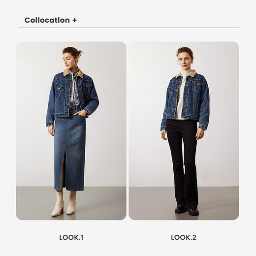 Navigare Italian small sailing boat women's cotton wool collar denim jacket short retro jacket 2341904501 Blue M