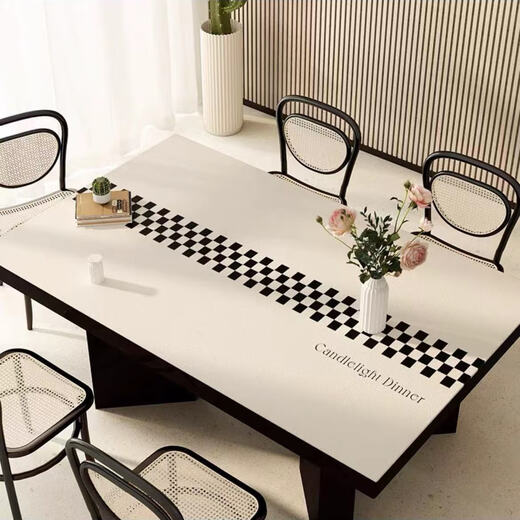 Xinlin light luxury dining table mat, simple and modern coffee table tablecloth, no-wash, oil-proof, waterproof, anti-scalding, PVC insulated table mat, high-end, wave, wipe clean 90X150CM