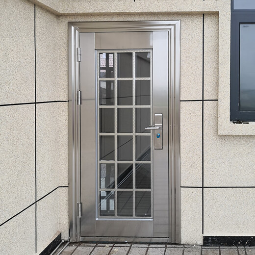 奇立彩304不锈钢门单门别墅乡村大门双开门进户入户玻璃阳台防盗门家用 钢灰款式1