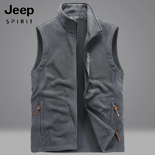 Jeep (Jeep) Outdoor Fleece Vest Spring and Automn Men's Sweathirt Men's Vest Moullinging Mounthenering Warm Fleece Horse Clip Men's Men's Veste grande taille 9903 Gray 2xl
