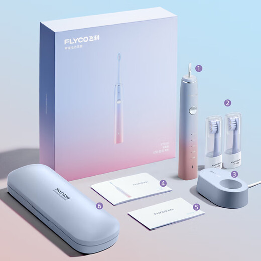 FLYCO electric toothbrush for men and women at home, fully automatic sonic vibration wireless charging couple toothbrush, holiday gift FT7105 deep sea blue with 4 brush heads