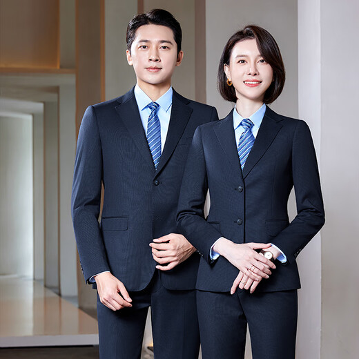 Velcro high-end wool suit suit for men and women, 4s hotel teacher interview, public salesperson unit group workwear, women's navy suit + trousers XL