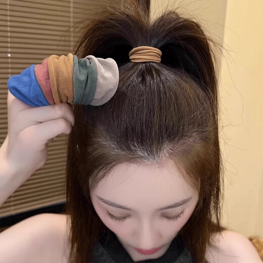 Jisenjia Hair Rope Women's Hair Tie High Elasticity Soft Mask Hair Tie Simple High Ponytail Hair Rope Extra Wide Seamless Rubber Band Hair Accessory Glossy Korean Style 5-piece Set
