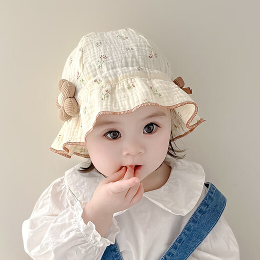 U/Mudi Frühling und Sommer Babyhut Baumwollgarn atmungsaktives Baby Girl Blumentopf Hut Hut Säugling und Kinderfischer Hut Sonnenschutz Sonnenhut Grüne Zweig Kleine Blume Kaffee Blume Hut M/Vorgeschlagen 3-18 Monate x Spitze können eingestellt werden
