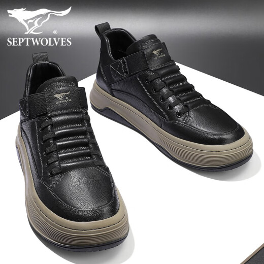 Siete lobos zapatos para hombres nuevos zapatos de cuero casual zapatos de cuero genuino para hombres zapatos de trabajo de verano zapatos espesas de llave espesa 42 zapatos de cuero talla