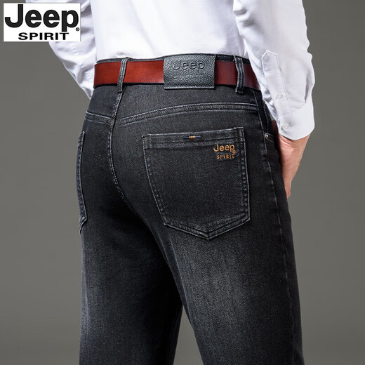 JEEP SPIRIT吉普牛仔裤男士秋冬厚款宽松直筒国际大牌中年长裤子男装 黑色-679 厚款 码【腰围2.2尺】 29