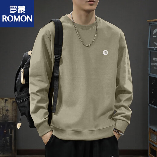 罗蒙（ROMON）重磅春秋季新款堆堆领卫衣男士重磅美式青少年外套帽衫上衣潮流 黑色圆 领卫衣款-1365【GL】 加 S 【建议95-120斤】