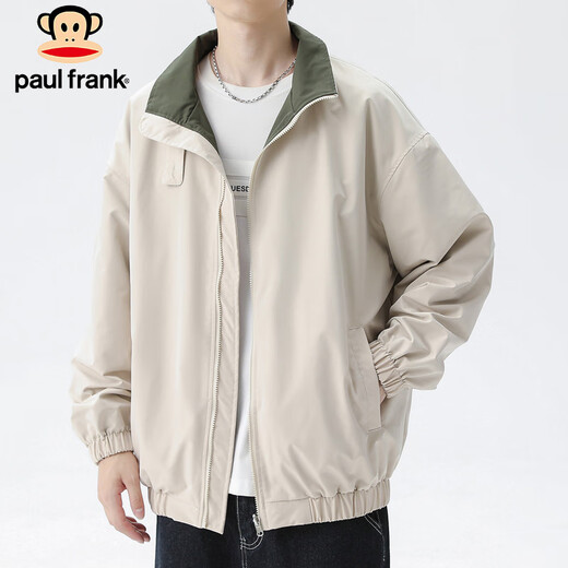 Paul Frank Jacket Men's Reversible Jacket Men's Autumn Casual Loose Windproof Top Trendy Men's Khaki XL