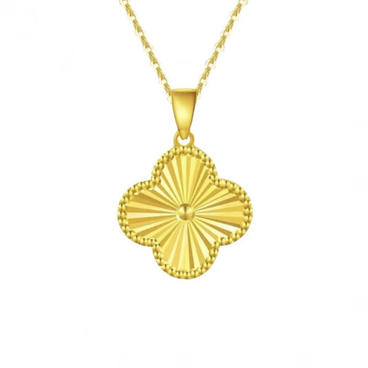 The most decorated gold 999 pure gold-covered silver necklace for women, laser four-leaf clover pendant, 5G craft clavicle chain as a gift for your girlfriend, laser four-leaf clover single pendant