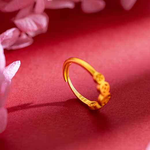 Chenru 18K gold ring, national trend, retro money live ring, rich imitation 18k gold copper coin couple ring, small money ring for women