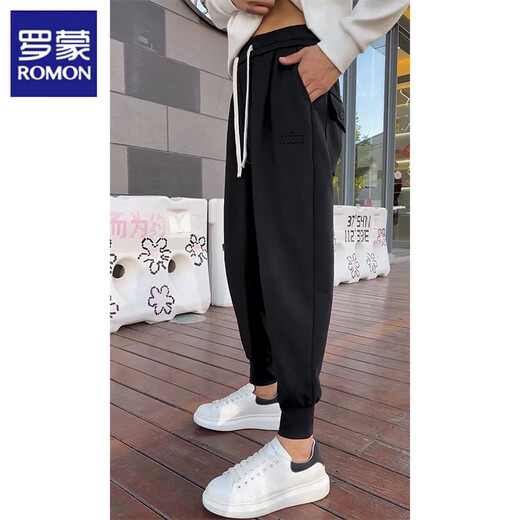 Romon 2025 Spring New Tend Capital Capas casual para hombres Pantalones deportivos de moda versátiles para pantalones de harén jóvenes negros 28