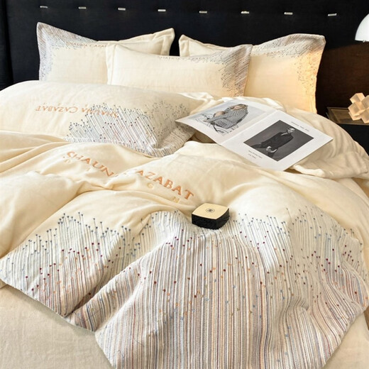 Mercury series autumn and winter light luxury milk velvet four-piece baby velvet thickened warm quilt cover embroidered bedding baby bed sheet supplies SR Meteor-Bentley Blue 1.8m bed sheet style four-piece quilt cover 200*230