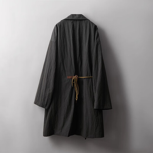 Japanese style workwear silhouette washed windbreaker jacket men's mid-length European style high-end trendy lapel casual clothes black XL recommended 180-200Jin Jin equals 0.5 kg