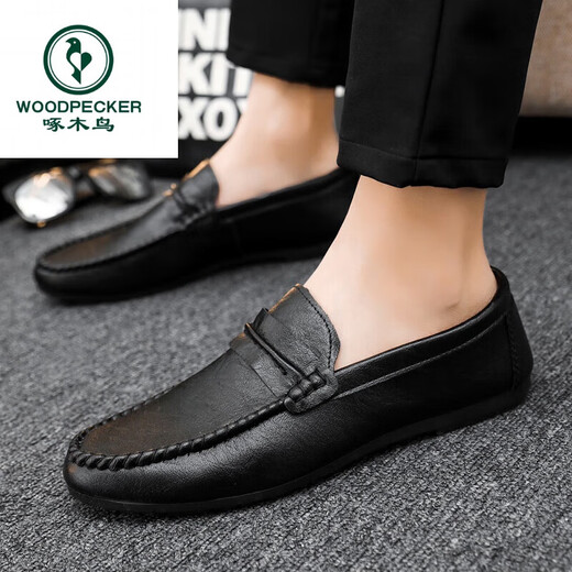 Holzspecker Fahrschuhe Ein Fuß Antrieb Loafer Lederschuhe wasserdicht britische Mütze Schuhe Herren trendige Schuhe Casual Schuhe Low Top D838 Black 39