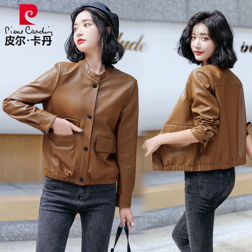 Pier Cardin Haining de chaqueta de cuero de cuero de cuero y otoño chaqueta de cuero corta 2025 Nuevo estilo coreano Negro pequeño y de moda Negro [buen cuero] L Recomendado 100-110Jin [Jin equivale a 0.5 kg]