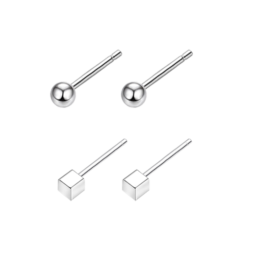 Bai Qixin's S925 copper silver-plated earrings for men and women with pierced ears, no need to pick them up when sleeping, simple and compact ear bone studs, earrings, square earrings, Doudou + square earrings 4mm (one pair each)