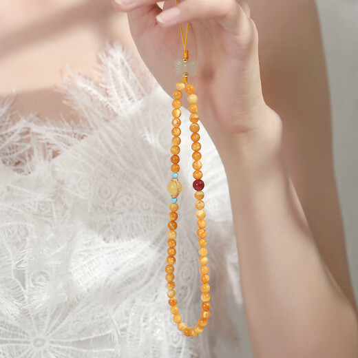 Chengyuanxiang CREORISETIN mobile phone chain beaded hand amber beeswax tortoise shell wrist mobile phone lanyard tourmaline four-leaf clover crystal beaded jewelry mobile phone chain 6mm