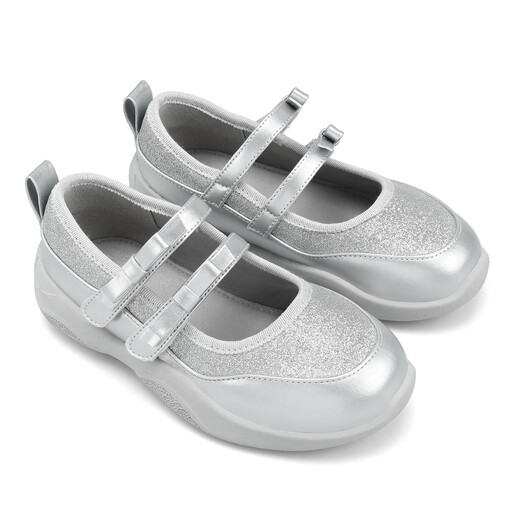 Saturday (St&Sat) children's shoes, girls' small leather shoes, 2025 spring new style fashionable princess shoes, performance shoes, girls and children's shoes, dancing stars silver 32, inner length about 20.7cm