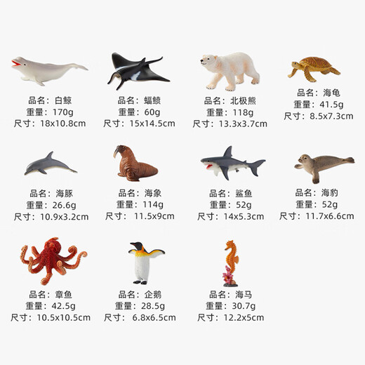 弥鹿（MiDeer）仿真动物企鹅模型北极熊鲨鱼玩具海洋动物礼盒11pcs儿童礼物