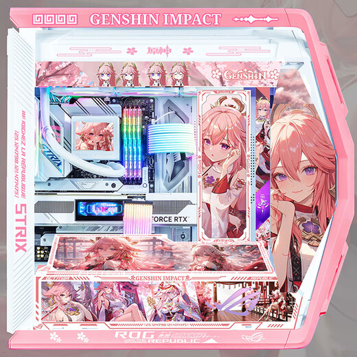 Asus (Asus) Rog GR701 Schöpfung Gott Fall Schneeblas-Fall Eva Asuka Co-Branded Desktop-Fall Argb Light Board Vollturm Custom Case White Case Power Water Kühlung Set yae Gott Thema (Pink White Creation God + Light Board)