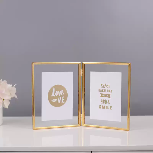 
The same double-sided transparent triple folding photo frame of the world-born star, 5-inch 678-inch glass metal picture frame empty frame album, rose gold two-pair - horizontal style 1 6-inch glass surface (photo 10.2*15.2cm)