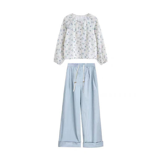 
Geman maternity summer suit fashionable 2025 summer new fashionable and stylish shirt top loose two-piece apricot color floral top + belly-resisting jeans L