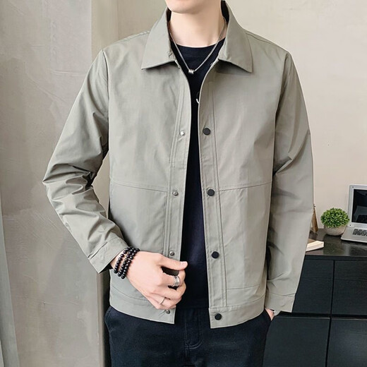 策息夹克男外套秋冬新款休闲商务棒球服纯色秋冬冲锋户外 蓝灰色 2XL -建议130-145斤左右
