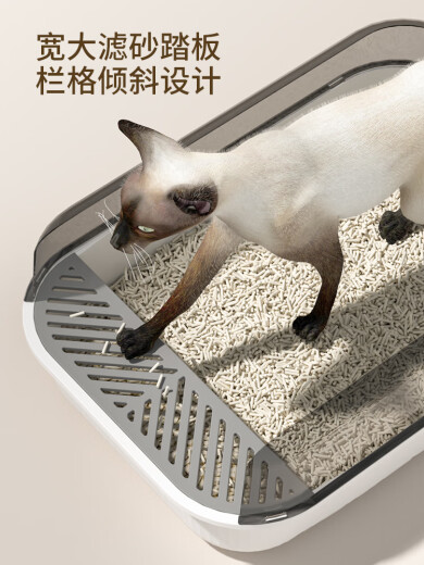 Cat litter box, fully semi-enclosed, oversized cat litter box, anti-splash cat litter box, extra-large high fence ceramic white cat litter scoop