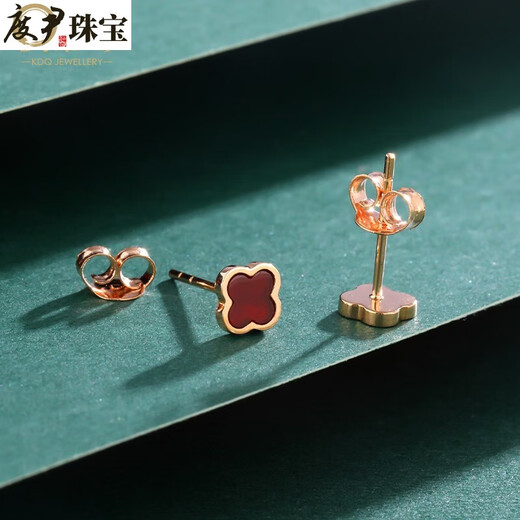 Duyin four-leaf clover earrings 18k gold female color gold rose gold earrings black agate red agate earrings AU750 small earrings 18k rose gold (black agate)