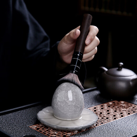 Qia Shuo black ice tea set, ice cracked glaze, hydrated ice dragon egg, Ru kiln can be opened into pieces, personalized tea pet ornaments, tea ceremony tea making artifact, black ice tea pet - dragon egg + base