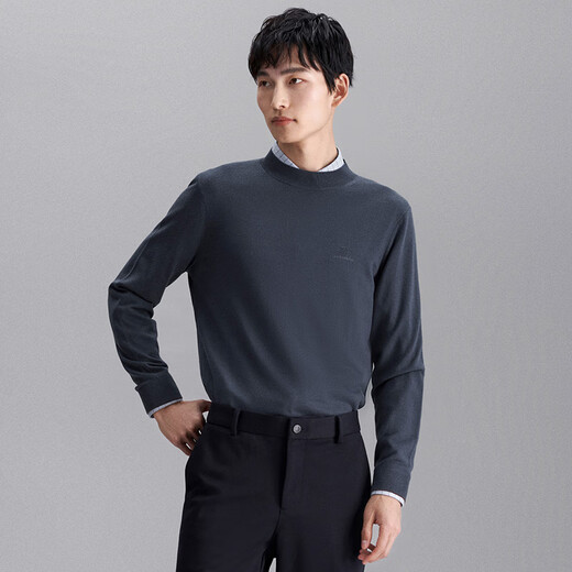 Announcement bird round neck pure wool sweater casual men pullover long sleeve base knitted sweater EBY233011U gray 50
