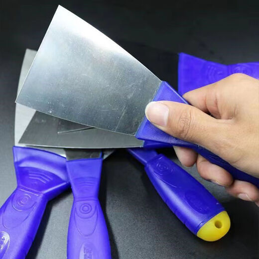 High carbon steel putty knife, plastic handle, small shovel, putty scraper, putty knife, grout knife, caulking scraper, plastic handle putty knife - blue handle - 5 inches - 1