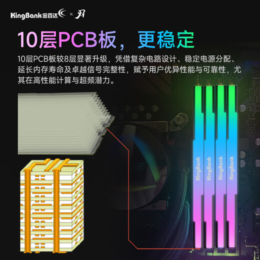 KINGBANK DDR5 Memory White Blade/Star Blade RGB Light Strip 6000/6400/6800 High Frequency Memory Divine Light Sync Light Strip Compatible with Black Myth Wukong Deepseek Hardware Black Blade 32G (16G*2) 6000RGB Strip C30