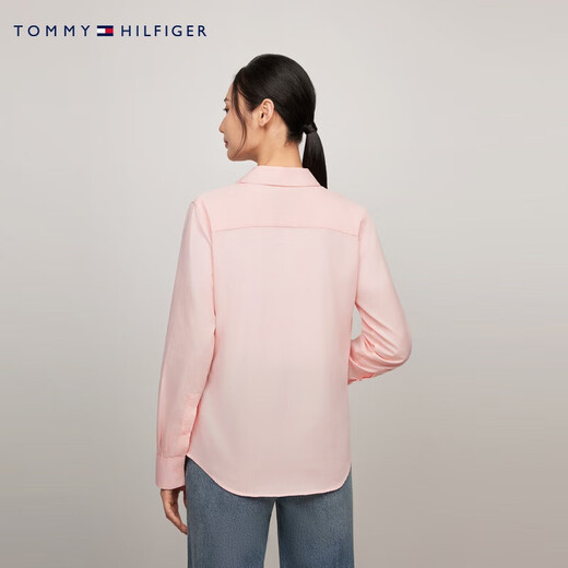 Tommy Hilfiger autumn and winter women's pure cotton simple medallion embroidery business casual commuting solid color long-sleeved shirt jacket