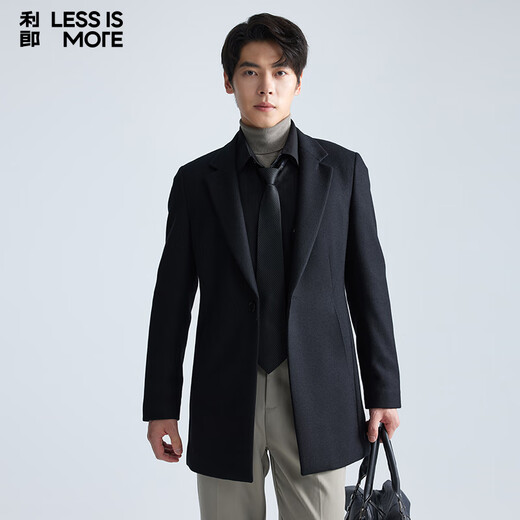 LiLang Youth Business Men's Double Layer Heating Woolen Coat Men's Far Infrared Warming Long Wool Executive Jacket Black XL (175)