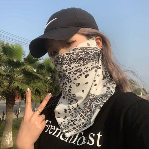 迪紫兔摩托车防晒面罩男女全脸冰丝挂耳护脖子防寒面巾遮阳脸罩骑行面纱 腰果 白色 1只装