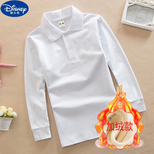 迪士尼（Disney）儿童白色T恤男童POLO衫童装打底衫纯棉翻领上衣女童秋衣校服 白色长袖9888-2 22码160cm