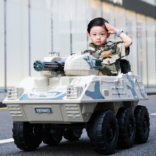 Samat 2-6 years old children's electric car, battery car, tank car, armored car toy, children's day birthday gift, camouflage green, remote control + light music + independent swing