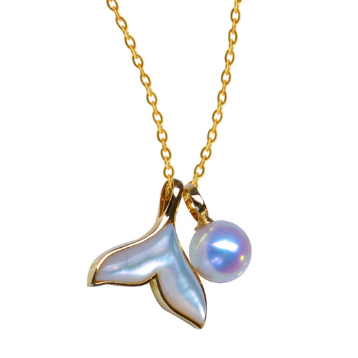 Junbu 18K gold natural mother-of-pearl Japanese Akoya seawater pearl pendant clavicle chain mermaid tail necklace I will have you for the rest of my life 18K gold fish tail + pearl pendant (free silver chain) 7-7.5mm