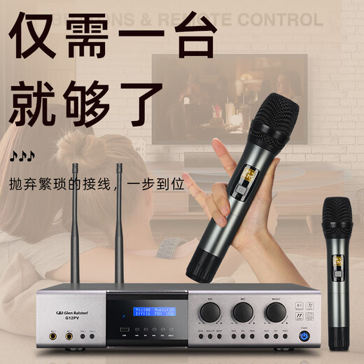 Glenston G12PV three-in-one with one-to-two wireless microphone pre-reverberator dual-channel high-power 600W power amplifier all-in-one anti-howling Bluetooth USB conference home ktv G12PV (with microphone integrated power amplifier)
