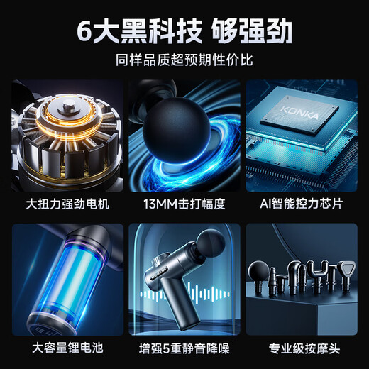 KONKA Fascia Gun Massager Neck Mask Gun Whole Body Neck and Shoulder Muscle Relaxation Massage Stick Practical Birthday Gift for Mom and Dad Chinese Valentine's Day Gift for Boyfriend and Girlfriend Standard Model 6 Adjustments + 6 Massage Heads