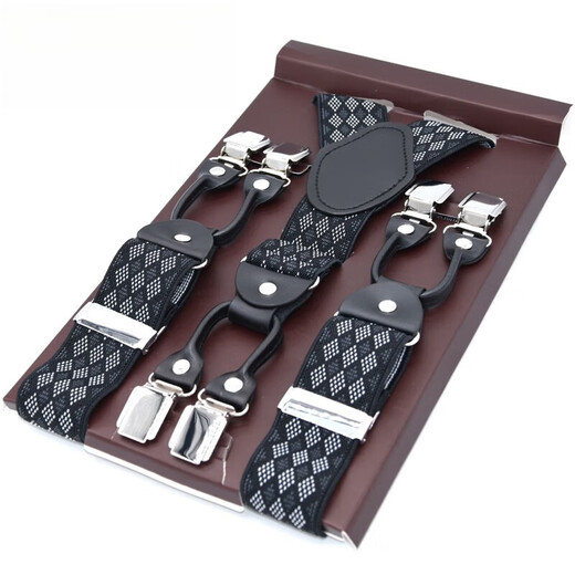 Mu Tuo's temperament leather strap clip new men's six -clip straps Middle -aged elderly suspended business West pants fat people hanging pants band fuge (bandwidth 3.5cm)