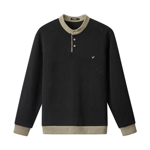 Qian Zhihe Spring and Autumn Men's Contrast Color Splicing Sweatshirt 2024 Autumn Henry Collar Embroidered Street Casual Tops Bottoming Shirt Trendy 63C Black XL