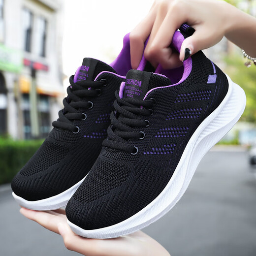 Frauen Fußschuhe Frauen Lijian New Soft Sohle lässige Sport atmungsmaschbare Einzelschuhe fliegende Mesh Schuhe Running Schuhe G-H831 Black 36
