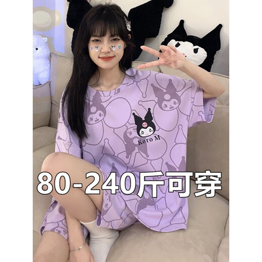 鎏蔓栗大码200斤睡衣夏季少女士短袖短裤夏款甜美可爱胖mm家居服加大号 679绿恐龙 3XL码158-175斤加肥大码