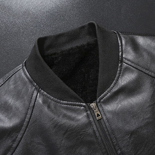ACLOSMIL 2024 Spring and Winter Men's Baseball Collar Men's Leather Jacket Jacket PU Leather Plus Velvet Thickened Live Broadcast Black Baseball Collar Velvet XL54/170-175CM (130-145Jin Jin is equal to 0.5 kg)