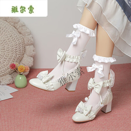 Yalso children's high heels children's white princess shoes girls with dress Lolita ita shoes women's performance shoes white 6.5cm 14 years old and above 30 20cm