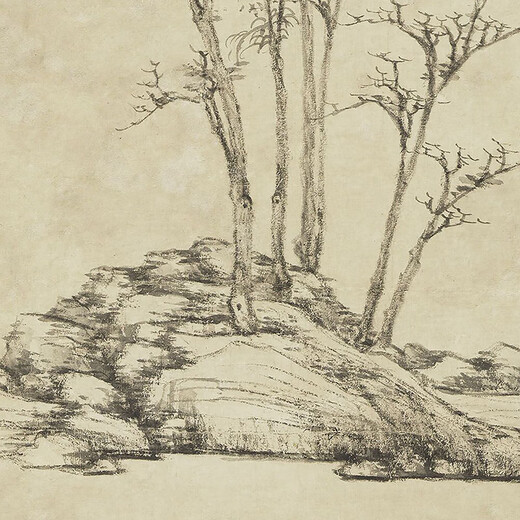 L'ancien paysage peinture parchelle de la compensation d'automne du village de pêcheurs de Yuan Nizan est un parchemin de peintures de paysage anciennes par des répliques de peintures antiques accrochées au village de pêche du Yuan Nizan est une image de la clairière de l'automne de la taille du coeur du yuan nizan.