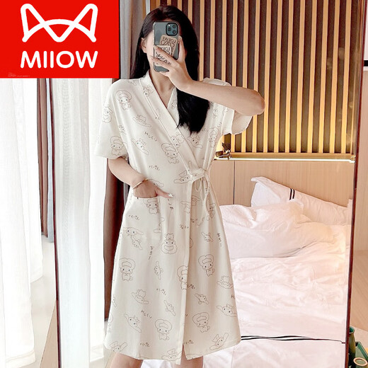 猫人（MiiOW）和服睡袍女夏季纯棉短袖浴袍日系薄款玉桂狗睡衣日式中长款睡裙夏 653 M