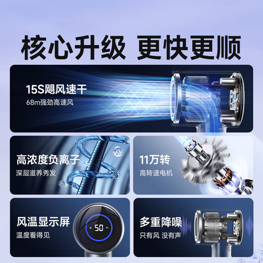 VTT [Germany] high-speed hair dryer household low-noise negative ions high-power non-damaging hair care hair dryer leafless hair dryer quick-drying portable styling German Seiko quality [digital display Aurora Purple] high-speed dry hair care-German Seiko-10 years only can not be replaced build